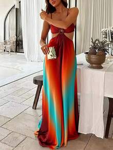 Vestido de tirantes finos con degradado de color estilo isleño, cubrecosturas para la playa - Multicolor - Ver 3