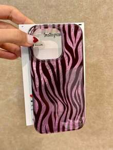 Striped Watercolor Swirl Foil Pattern Slim Chic Silver Mobile Phone/Cover Compatible With 15 Pro, XS, 11, 12, 13, 16, 15, 16 Plus, 16 Pro, Waterproof Shockproof Anti-Fall Scratch Resistant - 彩色 - 查看 3
