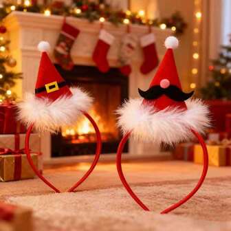 1 pieza Diadema de decoración navideña con diseño de sombrero de Papá Noel de peluche lindo, adecuado para decoración navideña, vestimenta de Papá Noel, decoración del hogar en días festivos, artículo esencial