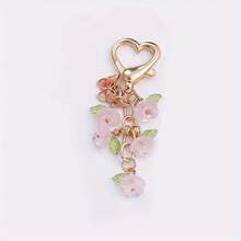 3D Flower Keychain In Pink Gold Alloy, Double Lobster Clasp Key Ring With Vibrant Floral Charm, Chic Bag & Wallet Pendant, Cute Gift For Women - Màu tím - Xem 6