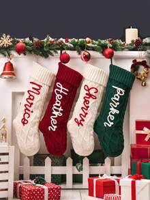 Personalized Handmade Knitted Knitted Letter Name Christmas Stockings, Christmas Decoration, Christmas Gift Storage, Knitted Socks, Best Gift For Kids, Family, Friends - Multicolor - View 4