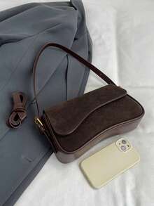 1pc Women's Solid Color PU Fashion Underarm Bag, Versatile Shoulder Bag - Coffee - View 6