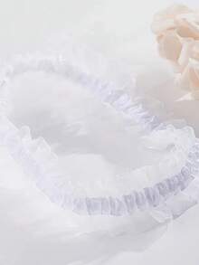 Sexy Lingerie Accessory Elegant White Sheer Hard Yarn Thigh Loop With Ruffled Detail - Stretchy Elastic Leg Ring For Weddings And Formal Events, Minimalist Style, Wedding Accessory|Elegant Legwear|Strapless Desig - White - View 2