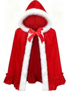 Women's Little Red Riding Hood Cape Halloween Christmas Fancy Red Cloak With Hood For Cosplay  Parties - Black - View 3