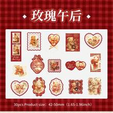 30张卡通熊印章贴纸，金色边缘，信封礼品装饰贴纸，优质防水乙烯基贴纸，适用于剪贴簿、日记本和笔记本电脑 - 成人文具装饰剪贴簿用品 - 玫瑰紅 - 查看 14
