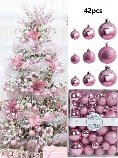 42 piezas Caja de regalo de bolas de Navidad, bolas decorativas de plástico colgantes, decoraciones navideñas, decoración de ambiente navideño para fiestas, adecuado para decoración de árbol de Navidad, decoración de habitación, decoración del hogar, decoración de dormitorio, decoración de Año Nuevo, decoración exterior, decoración de fiesta festiva, adornos colgantes con tema navideño, regalo de Navidad, regalos para amigos y familiares, decoración navideña, decoraciones navideñas de invierno, regalos de Navidad, decoración navideña