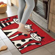 1pc Home Decor, Printed Three Cats Pattern Rug, Faux Wool Mat - Highly Absorbent, Easy To Clean, Suitable For Home Decor, Farmhouse, Entryway, Indoor, Room, Kitchen, Dining Room, Small Office/Home Office, Sink, Laundry Room, Rug, Kitchen Mat, Non-Slip Mat - Multicolor - View 6