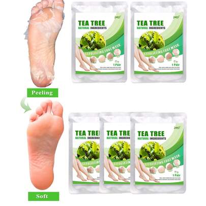 5片装足部去角质面膜，去角质撕拉式去除老茧死皮，适用于干燥皲裂的足部，男女通用，令双足柔软光滑，茶树足部去角质面膜，男女皆宜，绝佳节日礼物