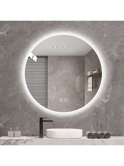 70cm Round LED Bathroom Spiegel Lighting, Wand Mounted, Anti Fog, Adjustable Temperature Dimmable, Makeup Bedroom Bathroom, Slimme Moderne Home view 3