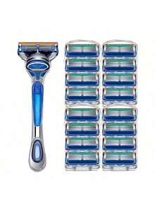 豪华男士安全剃须刀套装，配备多个超锋利刀片 - 符合人体工程学设计，轻松剃须 - 5 层不锈钢剃须刀头 - 耐用、可更换的胡须和胡须修饰工具，带金属手柄 - 黑色 - 查看 10