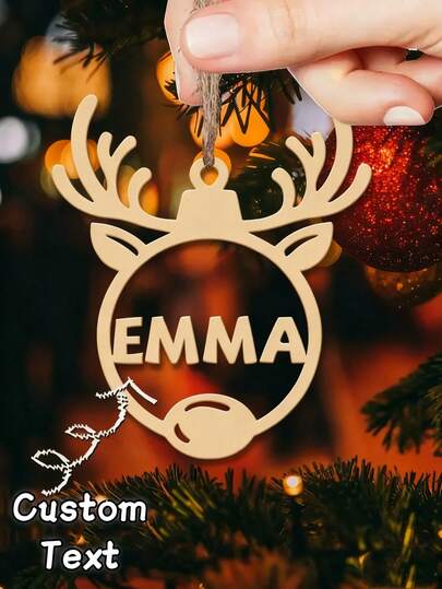 1pc Personalized Wooden Christmas Tree Ornament With Regular Jute Rope, Christmas Reindeer Decor Hanging Ornament, Christmas Tree Decoration, Laser Cut Name Text, Personalized Christmas Gift, Christmas Decor