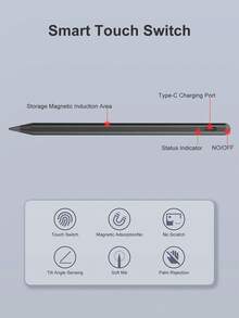 Stylus Pen For IPad (A16) 11 Inch 11th Generation (2025 Model), With LED Power Indicator Light, Compatible With 2018-2025 IPad Models. Replaceable Tip, Suitable For IPad 6th Generation (9.7 Inch). Includes Type-C Charging Cable For IPad 10th Generation. Double-Tap The Top Of The Stylus To Turn On/Off On IPad 9th/8th/7th Generation. - Black - View 4