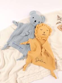 1pc Customized Embroidered Name Soft Comforter Blanket Pink Blue Yellow Gender-Neutral Design - Multicolor - View 5