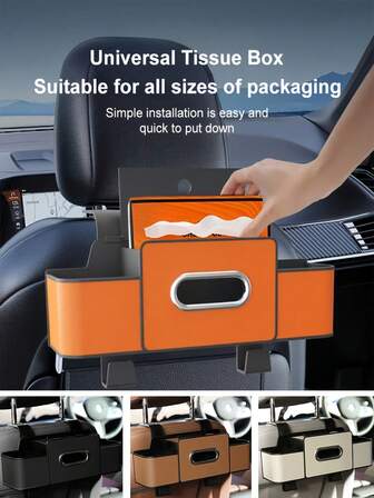 汽车座椅靠背收纳袋 - 带纸巾架和可调节挂钩的汽车后座储物袋，双隔层可放置零食、饮料、玩具和旅行必需品 | 耐用的 ABS 塑料和高品质树脂储物盒，紧凑的设计适合所有车辆（轿车、SUV、卡车、房车）| 易于安装的汽车收纳袋，无需工具