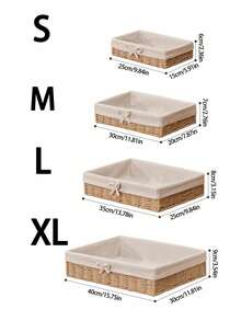 1个/4个装家用桌面收纳盒，可收纳化妆品、钥匙、零食，咖啡桌整理架，客厅玄关藤编收纳篮 - 杏色蝴蝶結 - 查看 12