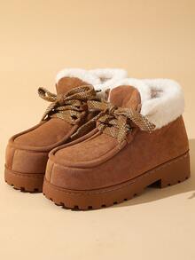 Women's Thick Sole Solid Color Plush Comfortable Warm Outdoor & Indoor Snow Boots, Winter - Brown - View 6