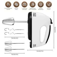 Batidora de mano eléctrica con 7 batidores ajustables, utensilio de cocina de plástico duradero para cocinar y hornear, diseño blanco y negro, perfecto para batir huevos, yogur y más, herramienta para hornear, utensilios de cocina modernos, material fácil de limpiar - Tipo de Enchufe A USA (110-127V) - Ver 10