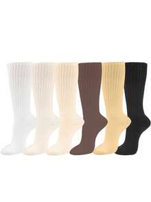 1/6 Pairs Women's Multicolor Slouch Crew Socks, Slouchy Socks, Fashionable Versatile Daily Soft Comfortable Moisture-Wicking Back-To-School Warm