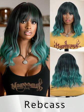 วิกผมสั้นลอนคลายสีเขียวไฟเบอร์สังเคราะห์ทนความร้อนสูง 14 นิ้ว พร้อมหน้าม้า - จัดทรงและดูแลรักษาง่าย เพิ่มวอลลุ่มและความยาวของเส้นผม เหมาะสำหรับแต่งกายในงานปาร์ตี้ เหมาะสำหรับสวมใส่ในฤดูใบไม้ร่วงและฤดูหนาว สำหรับผู้หญิง สวมใส่ไปเที่ยว ของขวัญสำหรับผู้หญิง ของตกแต่งคริสต์มาส ของขวัญคริสต์มาส