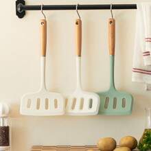 1 件宽口硅胶铲，不粘木柄，牛排、肉类、鸡蛋、煎饼、烘焙烹饪工具 - 綠色 - 查看 2