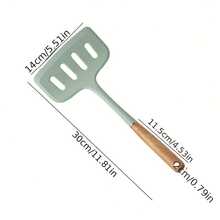 1 件宽口硅胶铲，不粘木柄，牛排、肉类、鸡蛋、煎饼、烘焙烹饪工具 - 綠色 - 查看 4