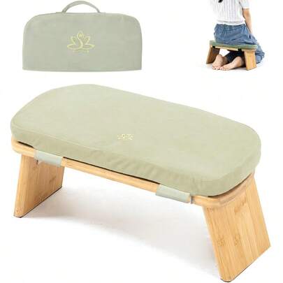Meditation Bench, Bamboo Meditation Stool, Folding Kneeling Meditation Bench, Seiza Prayer Bench, Prayer Bench With Meditation Cushion, Kneeling Stool (Beige & Bag)