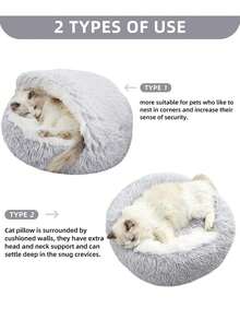 1 Stück Plüsch Katzen Bett Haus, waschbares Haustier Höhle Nest, warmes Haustier Kennel für Katzen, Kaninchen, kleine Hunde für den Innenbereich im Winter - Grau - Übersicht 4