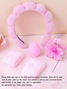 5件套女童毛巾洗脸巾套装，含海绵SPA头带、腕带和大花朵发夹，礼盒包装，适用于卸妆、敷面膜、护肤，是派对礼物和日常使用的理想之选。 - 彩色 - 查看 7