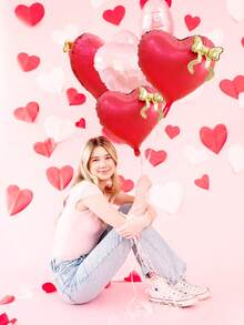 1/2pcs Heart & Bow Knot Foil Balloons, Includes Red Heart Gold Bow, Hot Pink Heart Black Bow, Suitable For Valentine's Day, Proposal, Wedding Party, Bridal Shower, Birthday, Anniversary, Valentine's Day Decor, Red, Pink Birthday Party Atmosphere Photography Props - Multicolor - View 5
