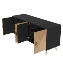 160 Cm Sideboard, Four Doors, Golden Brushed Handles And High-Gloss Table Legs - Black - View 8