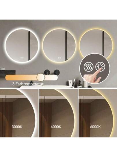 70cm Round LED Bathroom Spiegel Lighting, Wand Mounted, Anti Fog, Adjustable Temperature Dimmable, Makeup Bedroom Bathroom, Slimme Moderne Home view 5
