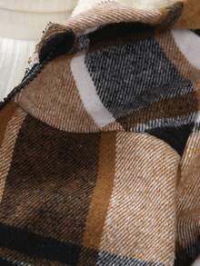 2-20Y Tween Girls Thermal Lined Jacket, Fashion New Brown Plaid Short Zip-Up Hooded Long Sleeve Coat For Autumn/Winter