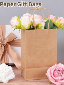 5.9x3.1x8.3 Inch Brown Kraft Paper Bag With Handle, Large Capacity Shopping Bag, Reusable Storage Bag, Retail Bag Suitable For Small Business, Shopping, Merchandise, Birthday Wedding Party Gift Bag, Merchandise Bag, Daily Necessities