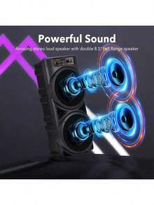 6000W Dual 8" Bluetooth Speaker Sub Woofer Heavy Bass Sound System Party + Mic System With RGB Lighting & Wireless Microphone - USB Rechargeable, FM Card Support For Parties, Karaoke, Dance Events - Remote Control, RGB Lights