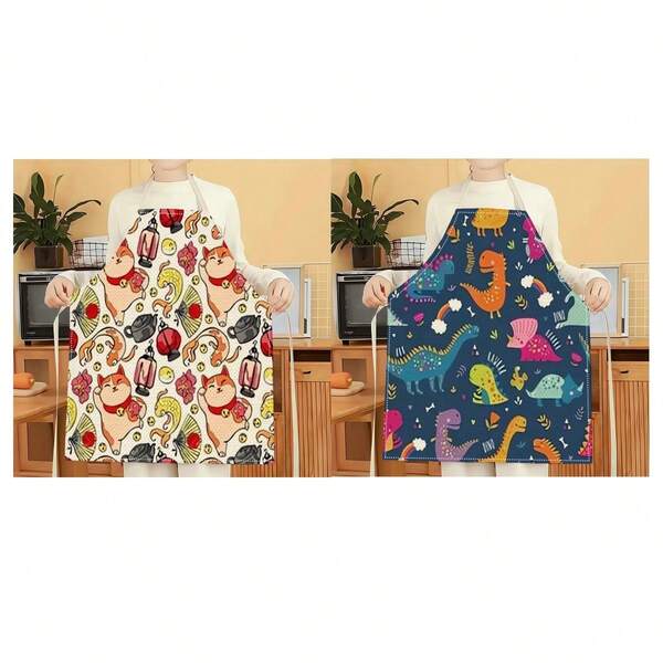 1pc Animal Park Pattern Apron, Creative, Fun And Fashionable Printed Home Cleaning Apron, Waterproof Oil And Easy-To-Clean Kitchen Cooking Apron, Creative Home Apron