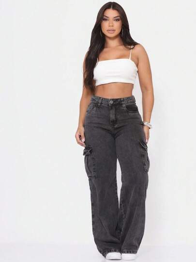 Calça Cargo Feminina Premiun Marmorizada Confortável Casual Elegante Moderna Chique Linda