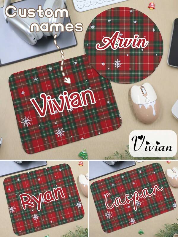 Custom Name Mouse Pad, Personalized Red And Green Lattice Mouse Pad, Gaming Mouse Pad, Customized, Customizable, Christmas, Christmas Gifts, Christmas Party, Square/Round, Anniversary, Living Room Decor, Birthday Gift, Christmas Home Decor, Suitable For Dad, Mom, Friends, Colleagues, Office