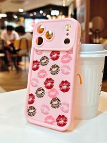 1pc Red Lip Leopard Print Phone Case Fashion Makeup Theme Design For Women Bold Style Festive Aesthetic Compatible With IPhone 17/16/15/14/13/12/11/XS, Compatible With Galaxy S25/S24/S23Plus/S22Ultra, Waterproof Shockproof Scratch Resistant - Hồng - Xem 2