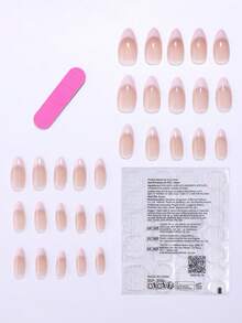 Bộ 30 móng tay giả kiểu Pháp dài nhọn tối giản trong suốt, màu nude, hồng và trắng, kèm 1 giũa móng và 1 gel thạch làm móng - Nhiều màu - Xem 3