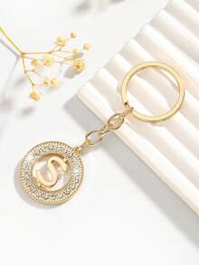 1pc Fashionable European And American Unisex Stylish High-Grade Letter Shape Hollow Out Rhinestone Decor Metal Keychain Bag Charm Car Accessories School Cute Goth Y2k - Silver - View 54