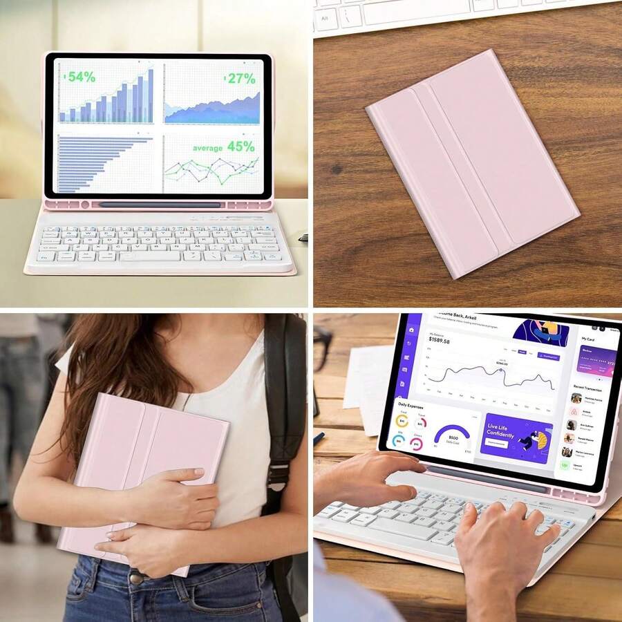 TenYide Slim Bluetooth Keyboard + Tablet Magnetic Protective Case, Multi-Angle Stand, Foldable Stand, Anti-Fall/Shock/Dust/Fingerprint, Tablet Protective Cover Compatible With Ipad Series/ Galaxy TAB Series/ MatePad Series/Honor Pad Series/ Pad Series/Redmi Pad Series/ Tab/ Xiaoxin TAB Series, Multiple Color Options