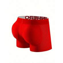 New Model With Butt Pad, Men's Underwear, Mesh And Breathable, Open-Hole Design, Long-Leg, Flat-Bottom Briefs, Men's Elastic And Comfortable, Four-Corner Design, Home-Use, Slim-Fit, Short Shorts. - 紅色 - 查看 4