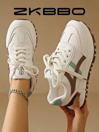 ZKBBO Zapatos casuales para mujer, zapatos deportivos planos para exteriores, zapatos versátiles minimalistas de PU, tenis