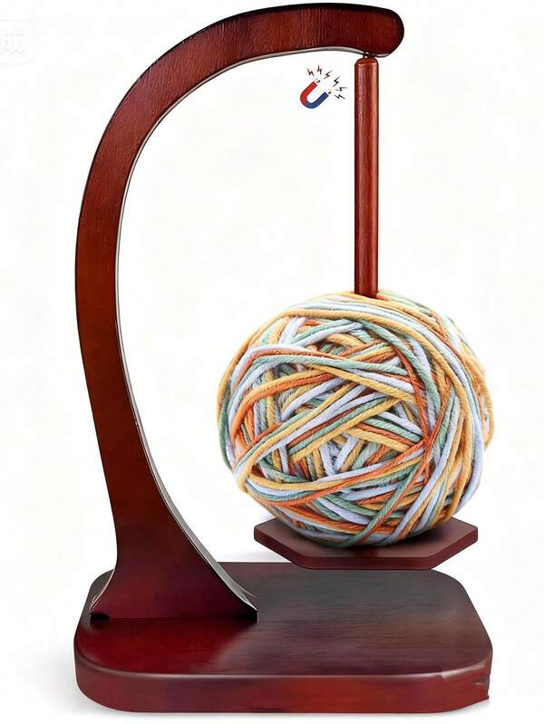 Holz Garnhalter zum Häkeln, Upgrade auf größere Größe & Magnetisch, Drehbarer Garnrollendispenser-Ständer, Garnspinner als Überraschungsgeschenk für Strickliebhaber (Walnuss)