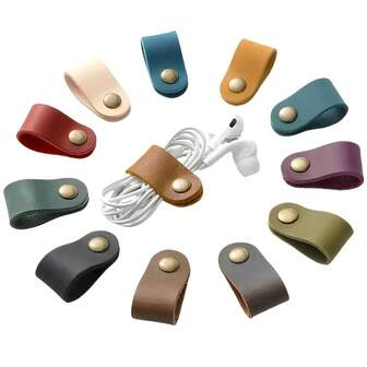 6pcs Faux Leather Cable Organizers With Metal Clips - For Headphone Cables, Headphone Jacks And Cable Management - Durable And Stylish Design, Cable Holders, Metallic Finish