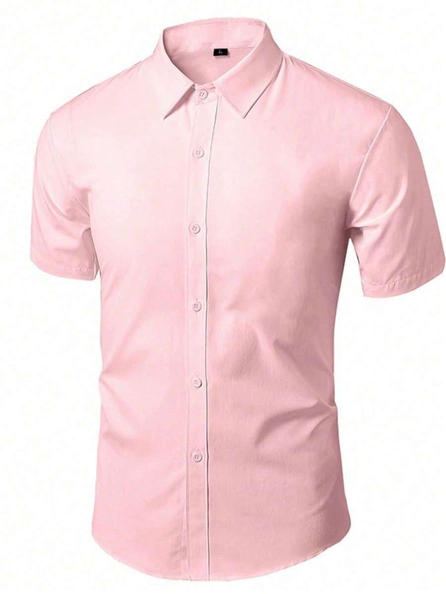 Summer Shirt For Men White Shirts Casual Short Sleeve Button Slim Fit Men's Social Blouse 4XL 5XL CFKG - 藕粉色 - 查看 1