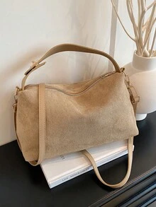 1 Túi đựng gối vải nhung màu kaki, thời trang tối giản, màu trơn, dung tích lớn, túi đeo vai nữ, đeo chéo - Màu Khaki - Xem 7