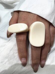 2pcs/Set Vintage Resin Wide Band Rings, Cream White Color, Gift For Friends - Multicolor - View 5