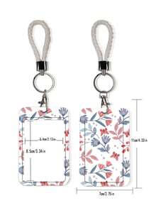 1pc ABS Floral Series Fashion Personalized Cartoon Pull-Push Card Holder, Student Wristband Card Holder, Fresh Plant Pattern, ID Bus Protection Case, Student Campus Card Protection Case - Multicolor - View 2