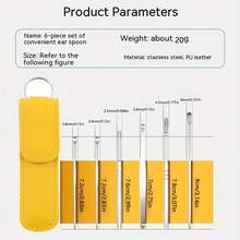 6-Piece Household Ear Picking And Cleaning Tool Set, Portable Spiral Spring Ear Scoop - 黃色 - 查看 7